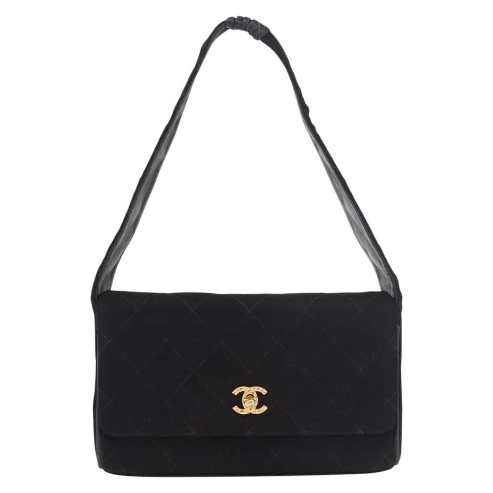 Chanel Matelasse Shoulder Bag Black Cotton